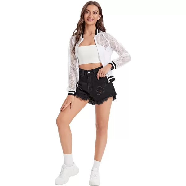 SweatyRocks Women's Summer Zip Up Light Weight Long Sleeve Mesh Bomber Jacket