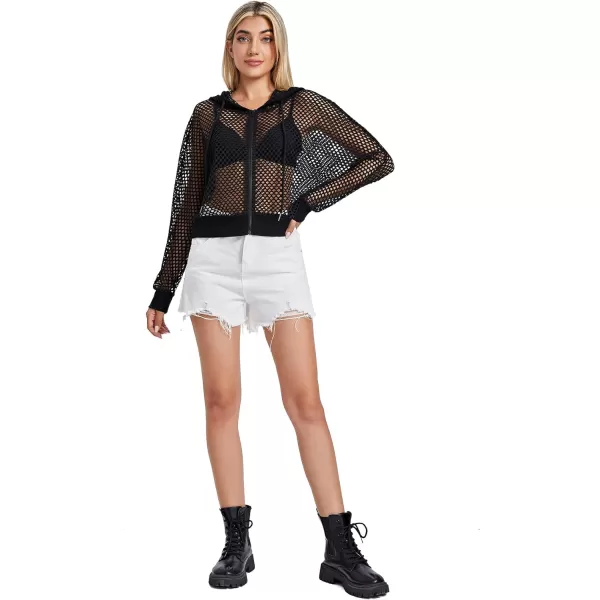 SweatyRocks Women's Summer Zip Up Light Weight Long Sleeve Mesh Bomber Jacket