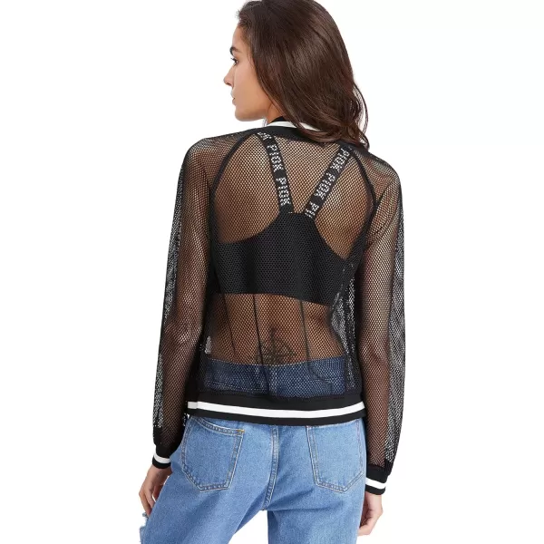 SweatyRocks Women's Summer Zip Up Light Weight Long Sleeve Mesh Bomber Jacket