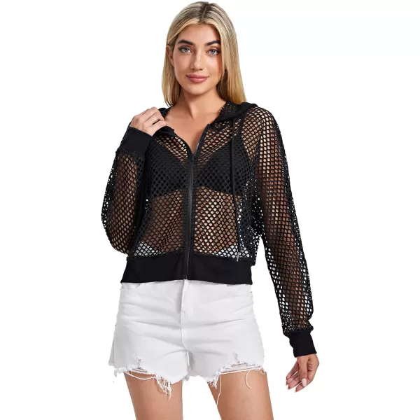 SweatyRocks Women's Summer Zip Up Light Weight Long Sleeve Mesh Bomber Jacket