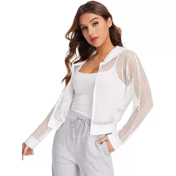 SweatyRocks Women's Summer Zip Up Light Weight Long Sleeve Mesh Bomber Jacket