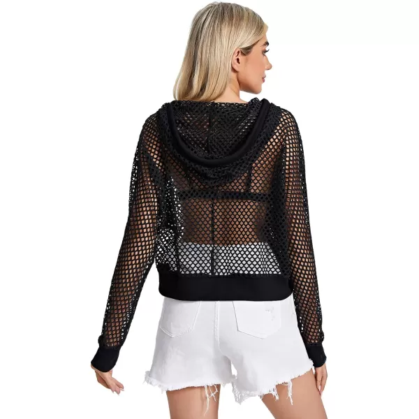 SweatyRocks Women's Summer Zip Up Light Weight Long Sleeve Mesh Bomber Jacket