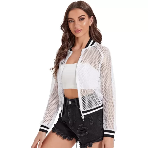 SweatyRocks Women's Summer Zip Up Light Weight Long Sleeve Mesh Bomber Jacket