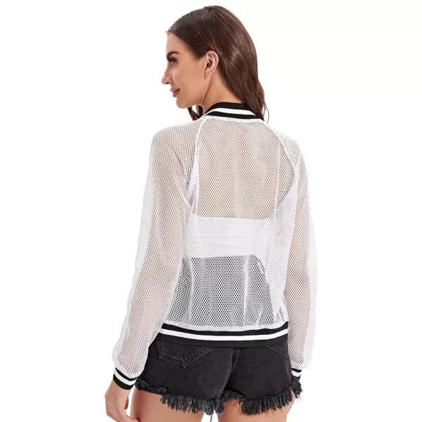 SweatyRocks Women's Summer Zip Up Light Weight Long Sleeve Mesh Bomber Jacket