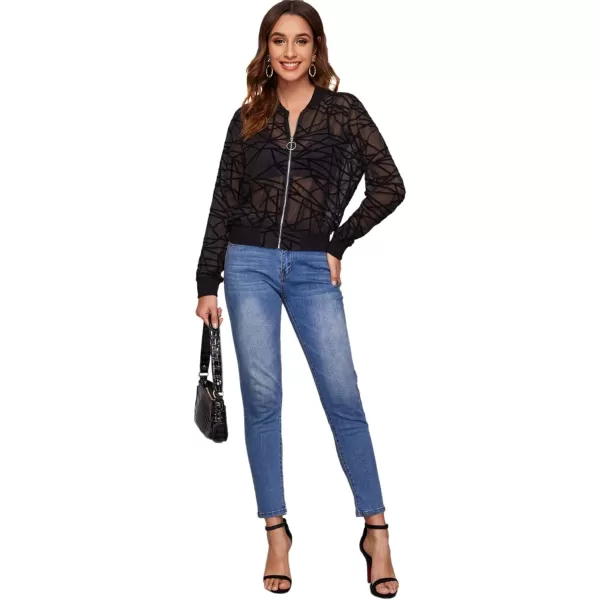 SweatyRocks Women's Summer Zip Up Light Weight Long Sleeve Mesh Bomber Jacket
