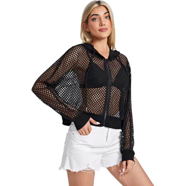 SweatyRocks Women's Summer Zip Up Light Weight Long Sleeve Mesh Bomber Jacket