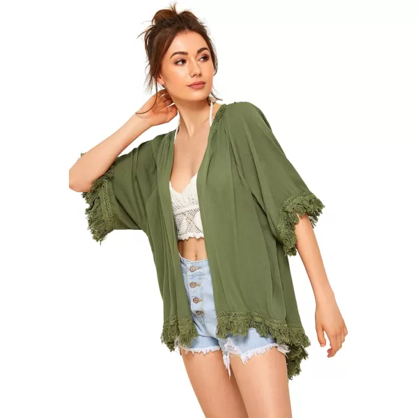 SweatyRocks Women's Tassel Kimono Fringe Cardigan Beachwear Cover up
