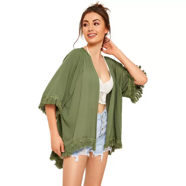 SweatyRocks Women's Tassel Kimono Fringe Cardigan Beachwear Cover up