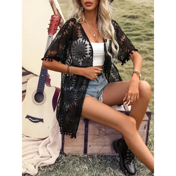 SweatyRocks Women's Tassel Kimono Fringe Cardigan Beachwear Cover up