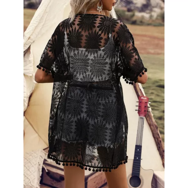 SweatyRocks Women's Tassel Kimono Fringe Cardigan Beachwear Cover up