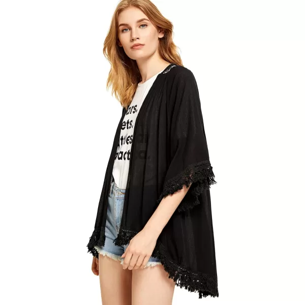 SweatyRocks Women's Tassel Kimono Fringe Cardigan Beachwear Cover up