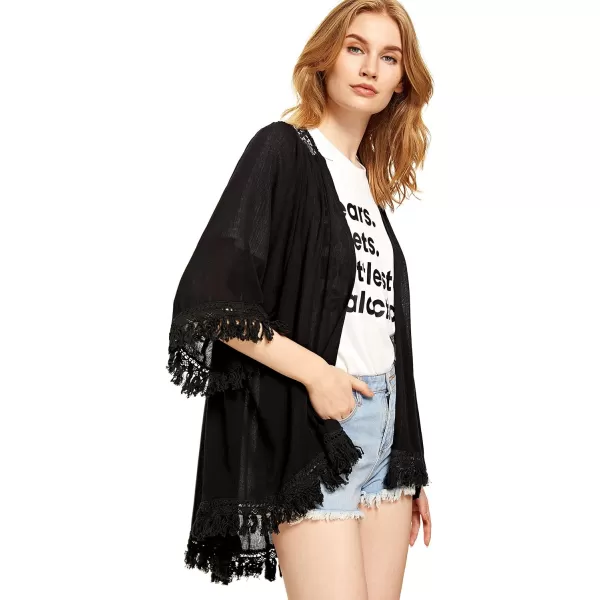 SweatyRocks Women's Tassel Kimono Fringe Cardigan Beachwear Cover up