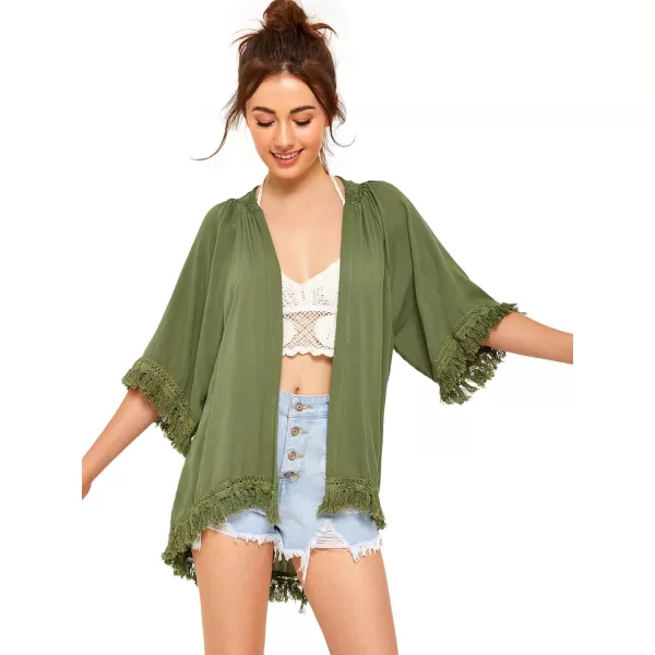 SweatyRocks Women's Tassel Kimono Fringe Cardigan Beachwear Cover up