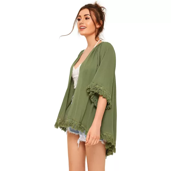 SweatyRocks Women's Tassel Kimono Fringe Cardigan Beachwear Cover up
