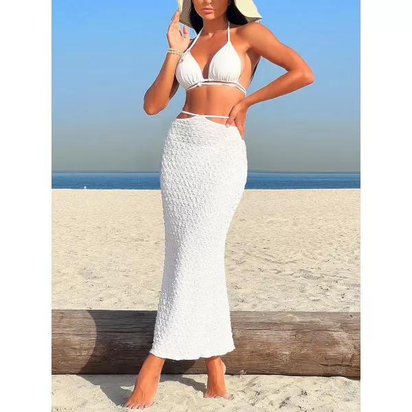SweatyRocks Women's Textured Cut Out Cover Up Skirt Slim Fit Tie Back Long Beach Skirts