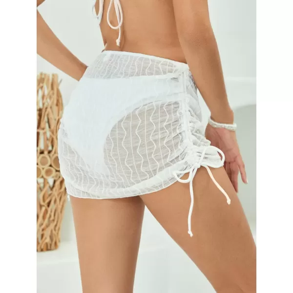 SweatyRocks Women's Textured Sheer Mesh Drawstring Side High Waist Bodycon Cover Up Skirt