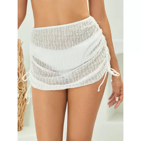 SweatyRocks Women's Textured Sheer Mesh Drawstring Side High Waist Bodycon Cover Up Skirt