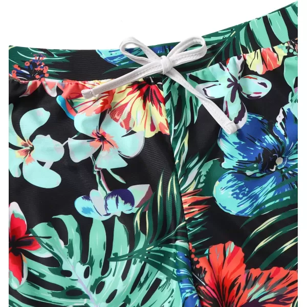 SweatyRocks Women's Three Piece Swimsuit Leaf Print Wrap Halter Top with Shorts Bikini Set