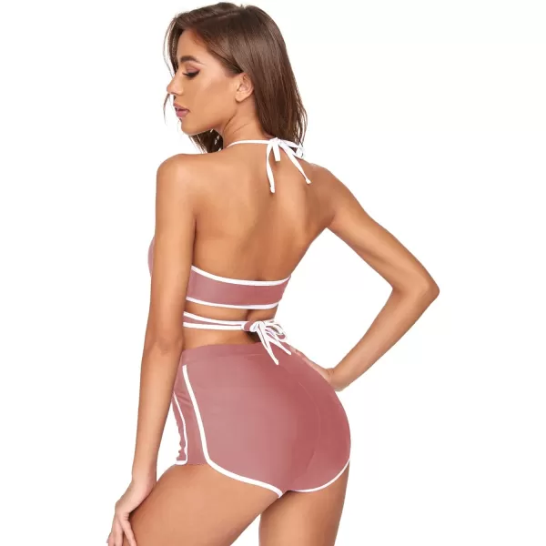 SweatyRocks Women's Three Piece Swimsuit Leaf Print Wrap Halter Top with Shorts Bikini Set