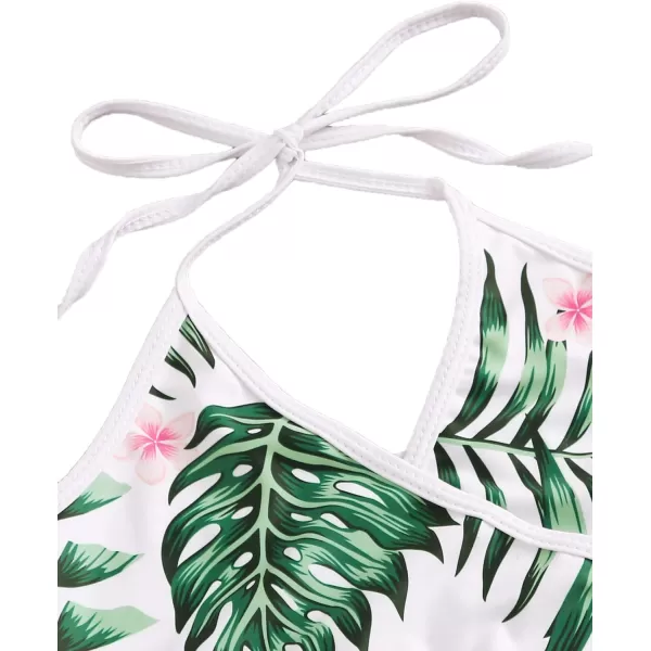SweatyRocks Women's Three Piece Swimsuit Leaf Print Wrap Halter Top with Shorts Bikini Set