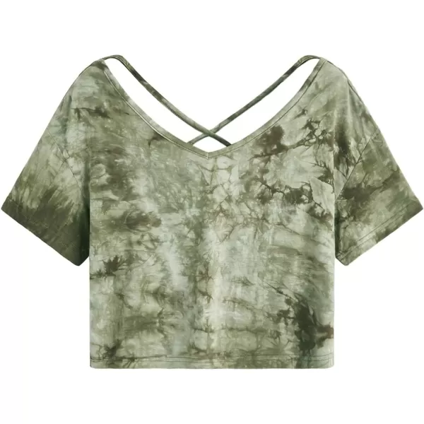 SweatyRocks Women's Tie Dye Criss Cross Back Short Sleeve Crop Summer T Shirt