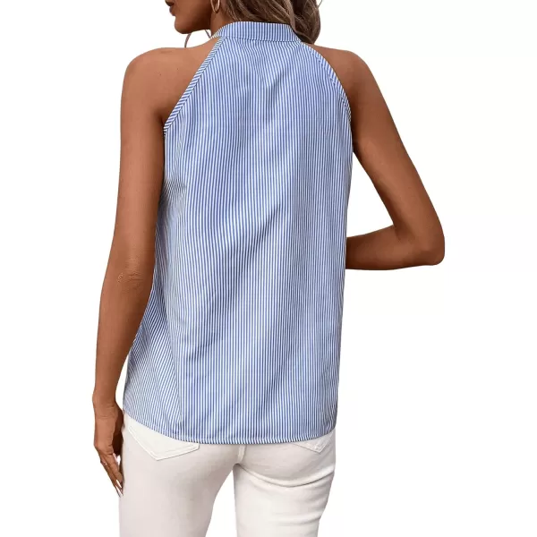 SweatyRocks Women's Tie Neck Button Front Sleeveless Striped Halter Blouse Shirts Top