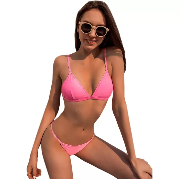 SweatyRocks Women's Triangle Bikini Set with Drawstring Beach Cover Up 4 Piece Swimsuit