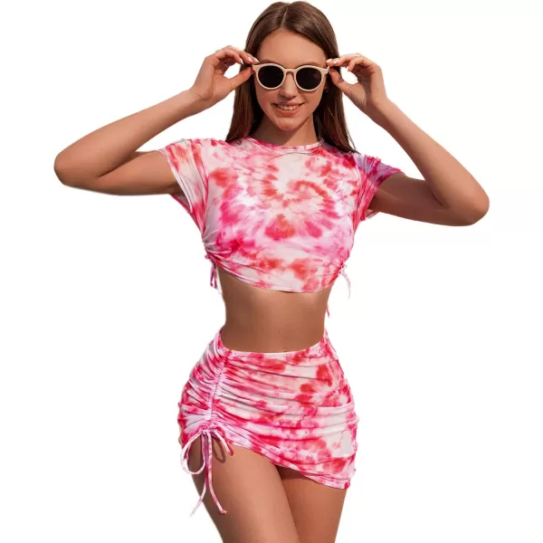 SweatyRocks Women's Triangle Bikini Set with Drawstring Beach Cover Up 4 Piece Swimsuit
