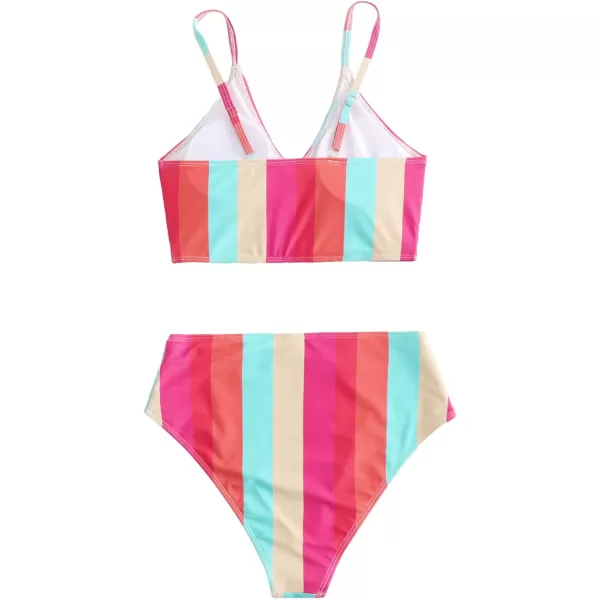 SweatyRocks Women's Two Pieces Swimsuit Solid Color Tie Side Top High Waisted Bikini Set