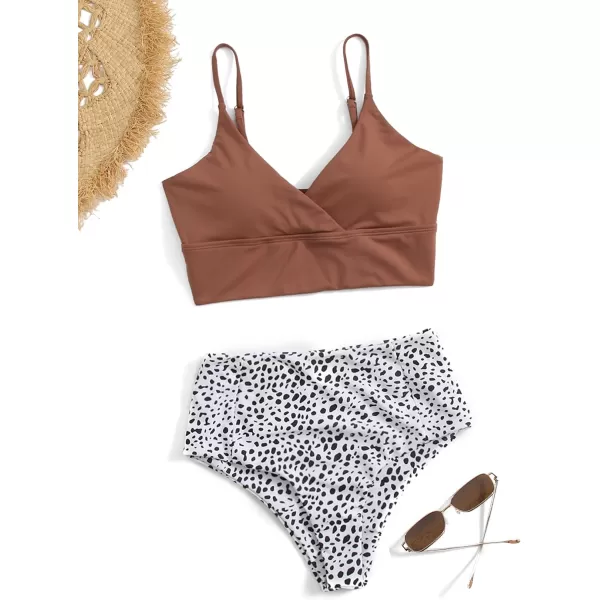 SweatyRocks Women's Two Pieces Swimsuit Solid Color Tie Side Top High Waisted Bikini Set