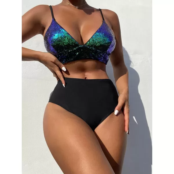 SweatyRocks Women's Two Pieces Swimsuit Solid Color Tie Side Top High Waisted Bikini Set