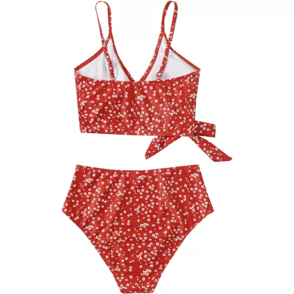 SweatyRocks Women's Two Pieces Swimsuit Solid Color Tie Side Top High Waisted Bikini Set
