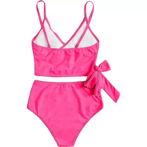 SweatyRocks Women's Two Pieces Swimsuit Solid Color Tie Side Top High Waisted Bikini Set