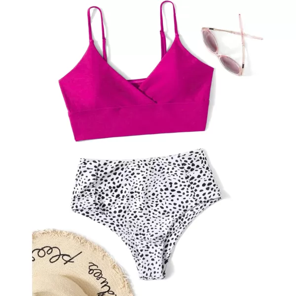 SweatyRocks Women's Two Pieces Swimsuit Solid Color Tie Side Top High Waisted Bikini Set