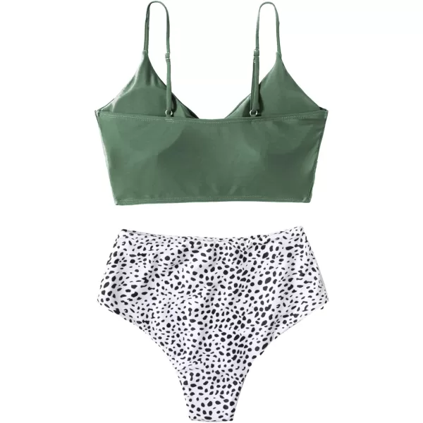 SweatyRocks Women's Two Pieces Swimsuit Solid Color Tie Side Top High Waisted Bikini Set