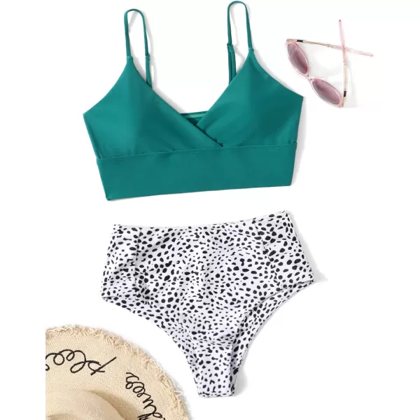 SweatyRocks Women's Two Pieces Swimsuit Solid Color Tie Side Top High Waisted Bikini Set