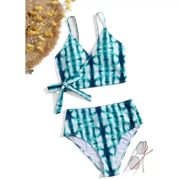 SweatyRocks Women's Two Pieces Swimsuit Solid Color Tie Side Top High Waisted Bikini Set