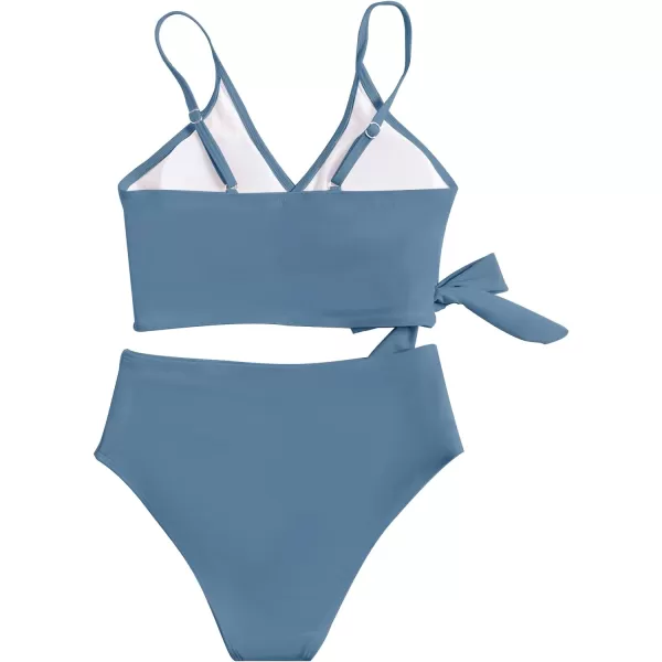 SweatyRocks Women's Two Pieces Swimsuit Solid Color Tie Side Top High Waisted Bikini Set