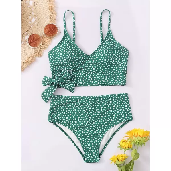 SweatyRocks Women's Two Pieces Swimsuit Solid Color Tie Side Top High Waisted Bikini Set