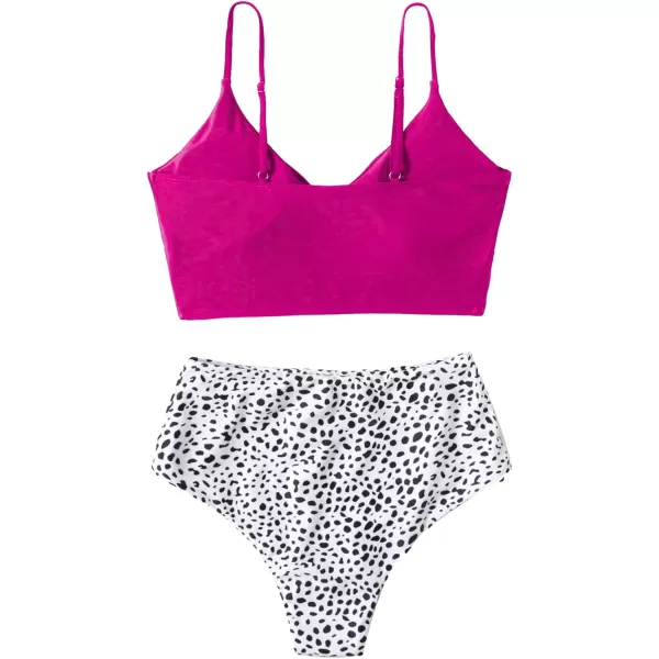 SweatyRocks Women's Two Pieces Swimsuit Solid Color Tie Side Top High Waisted Bikini Set