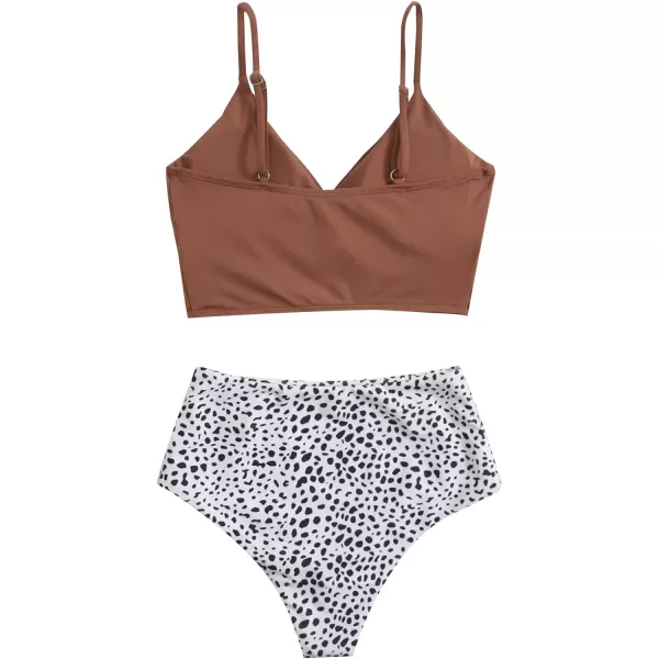 SweatyRocks Women's Two Pieces Swimsuit Solid Color Tie Side Top High Waisted Bikini Set