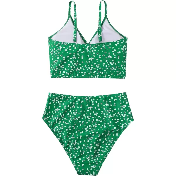 SweatyRocks Women's Two Pieces Swimsuit Solid Color Tie Side Top High Waisted Bikini Set