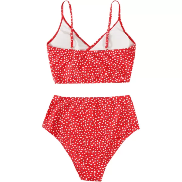 SweatyRocks Women's Two Pieces Swimsuit Solid Color Tie Side Top High Waisted Bikini Set