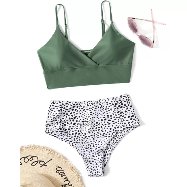 SweatyRocks Women's Two Pieces Swimsuit Solid Color Tie Side Top High Waisted Bikini Set