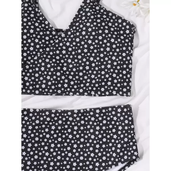 SweatyRocks Women's Two Pieces Swimsuit Solid Color Tie Side Top High Waisted Bikini Set