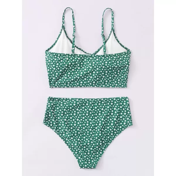 SweatyRocks Women's Two Pieces Swimsuit Solid Color Tie Side Top High Waisted Bikini Set