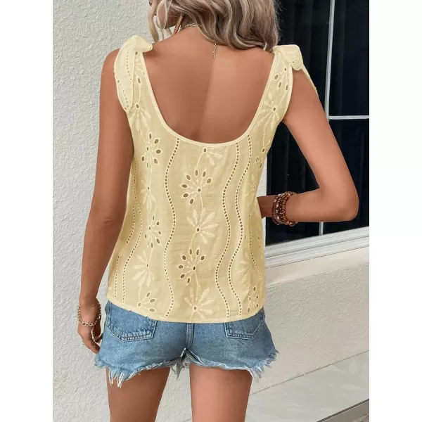 SweatyRocks Women's V Neck Tie Shoulder Sleeveless V Neck Tank Top Eyelet Embroidery Cami Tops Shirt