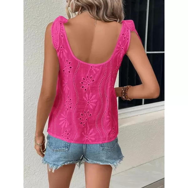 SweatyRocks Women's V Neck Tie Shoulder Sleeveless V Neck Tank Top Eyelet Embroidery Cami Tops Shirt