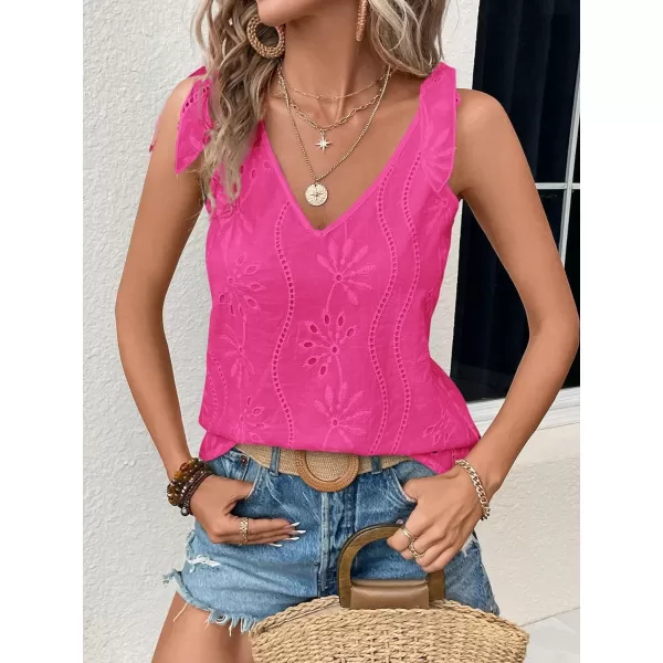 SweatyRocks Women's V Neck Tie Shoulder Sleeveless V Neck Tank Top Eyelet Embroidery Cami Tops Shirt