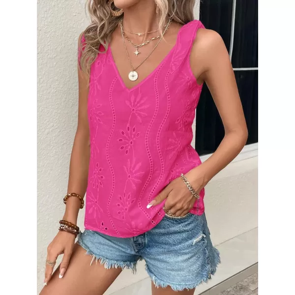SweatyRocks Women's V Neck Tie Shoulder Sleeveless V Neck Tank Top Eyelet Embroidery Cami Tops Shirt